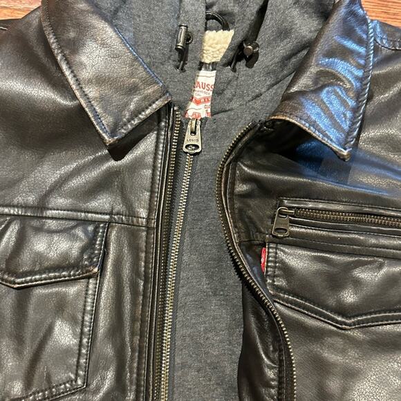 Levi’s Dark Brown Faux Leather and Shearling Mens XL Heavy Coat Sweatshirt Trim - Picture 3 of 9